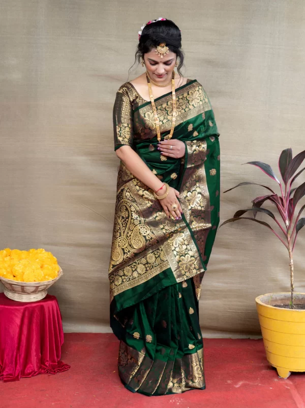 Regal Emerald Green silk saree