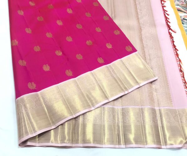 Vibrant Rani Pink Silk Saree with Heavy Gold Zari Border