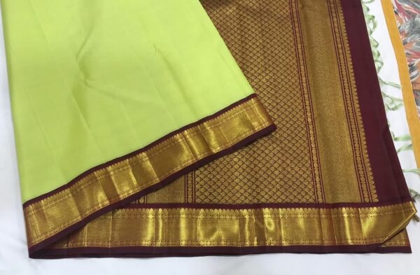 Fresh Lime Green Silk Saree with Contrast Maroon Brocade PalluEmbrace vibrant